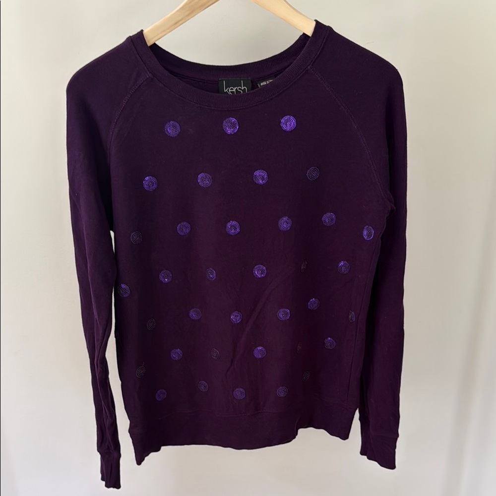 Kersh Deep Purple Sweater with Embroidered Dots